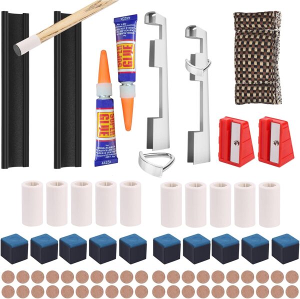 Vefungyan Pool Cue Tips Repair Kit: 40pcs 13mm Billiard Cue Tips 10 Chalk Cubes 5 Pool Cue Repairers 2 Pool Cue Tip Clamp 2 Planers Replacing Kits - Image 2