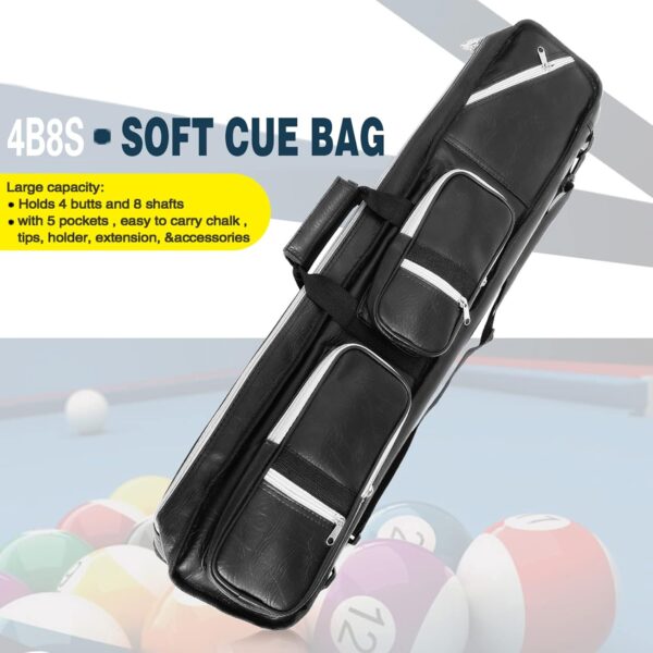 4x8 Pool Cue Case Billiard Stick Carrying Case Leatherette Soft Cue Bag Hold 4 Butt 8 Shaft Black - Image 9