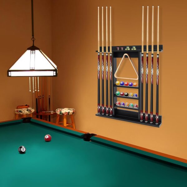Pool Cue Rack, Wall Mounted Billiard Stick Holder,Holds 8 Cues and Full Set of Balls, Pool Table Accessories Organizer for Billiard Room or Club - Image 7
