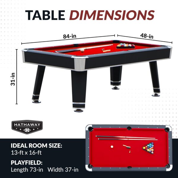 Hathaway Jupiter 7 Ft Heavy Duty Pool Table – Includes Cue Sticks, Billiard Balls, Brush – Modern Look for Family Billiards Games Room – Red Felt with Black Finish - Image 3