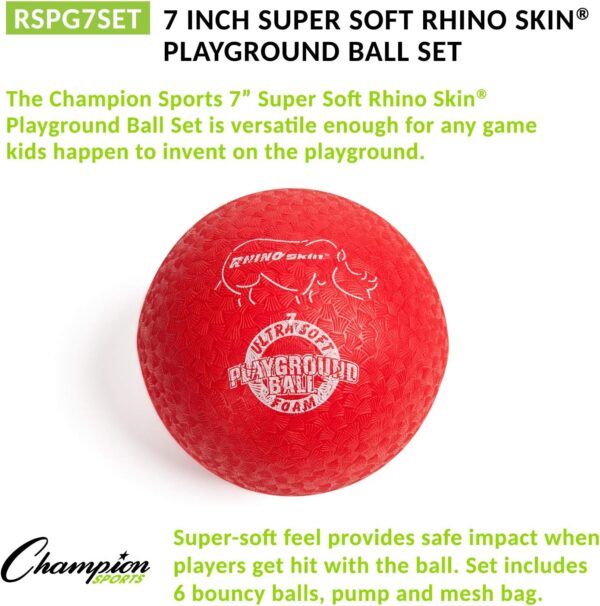 Champion Sports RSPG7SET Playground Ball Set: Six 7 Inch Rhino Skin Soft Inflatable Balls Includes Storage Bag and Pump - Image 3