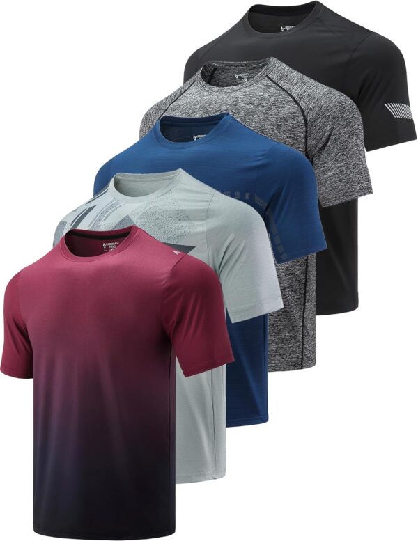 5 Pack Men’s Active Quick Dry Crew Neck T Shirts | Athletic Running Gym Workout Short Sleeve Tee Tops Bulk - Image 2