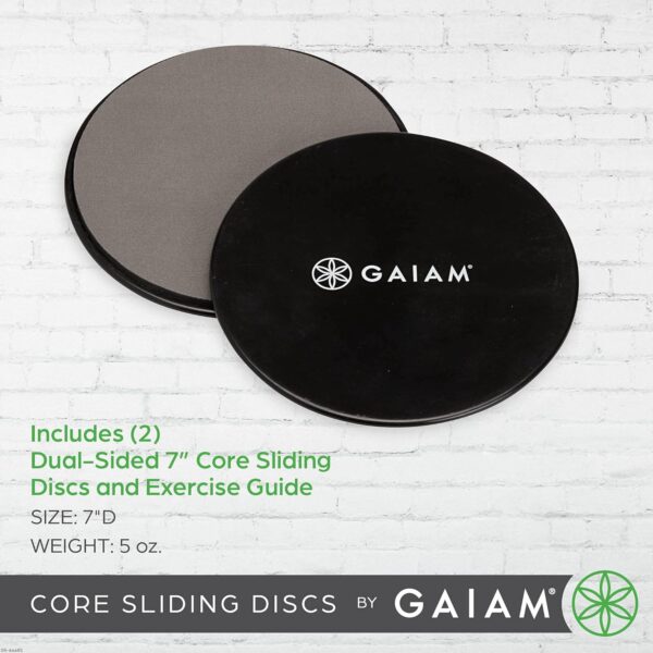 Gaiam Core Sliding Discs - Dual Sided Workout Sliders for Carpet & Hardwood Floor - Home Ab Pads Exercise Equipment Fitness Sliders for Women and Men, Grey/Black - Image 5