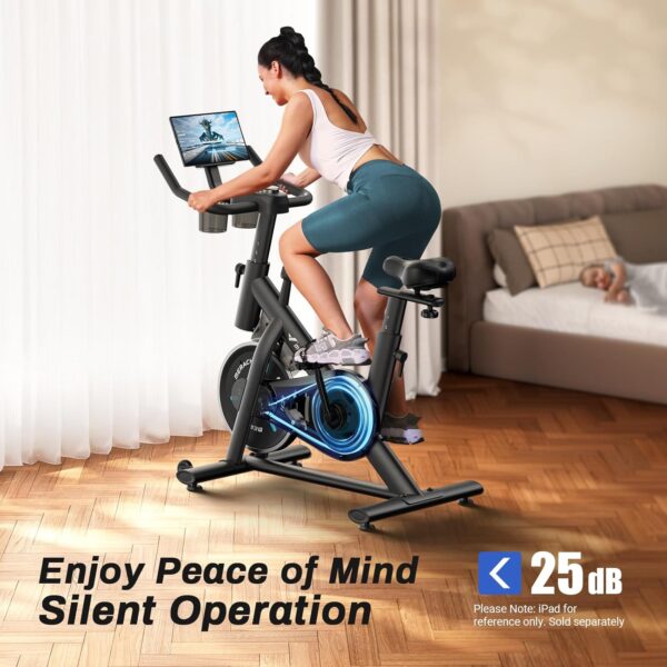 MERACH Exercise Bike, Brake Pad Stationary Bike with Exclusive App, Low Noise Indoor Cycling Bike with 300lbs Weight Capacity, Tablet Mount and Fitness Courses for Weight Loss - Image 4