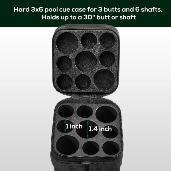 Deekin 3 x 6 Pool Stick Case Hard Billiard Cue Carrying Storage Pouch Table Accessories 9 Holes PU Bags with 2 Pieces Chalk Cubes - Image 5