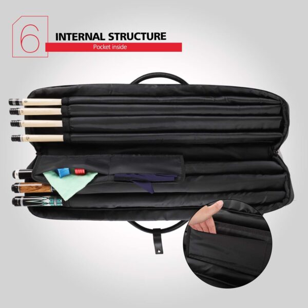 KONLLEN Pool Cue Case 3x4 Oxford Pool Stick Case Holds 3 Butts and 4 Shafts Billiard Sitck Large Capacity Carrying Cases with Multi-Pocket Pool Cue Accessories - Image 9