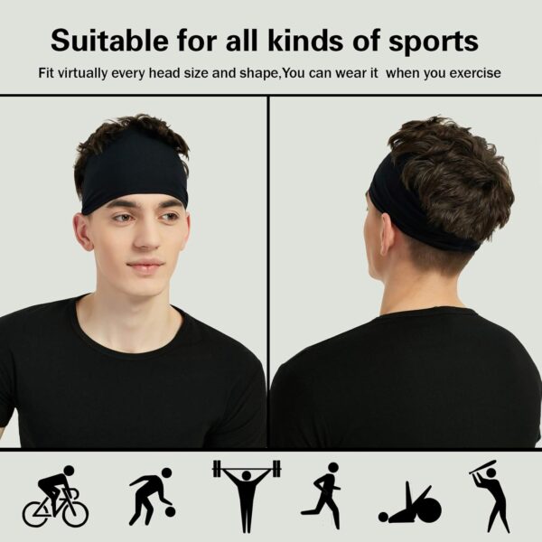 Sports Headbands for Men (5 Pack),Moisture Wicking Workout Headband, Sweatband Headbands for Running,Cycling,Football,Yoga,Hairband for Women and Men - Image 4