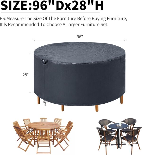 RAINDEWAY COVERS Patio Furniture Covers Round Outdoor Furniture Covers Waterproof 100% Patio Table Cover Anti-Fading All Weather Resistant Dark Grey 96"Dx28"H - Image 6