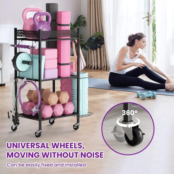 Yoga Mat Storage Rack, Home Gym Storage Rack Yoga Mat Holder, VOPEAK Workout Storage for Yoga Mat, Foam Roller, Gym Organizer Gym Equipment Storage for Home Exercise and Fitness Gear - Image 4