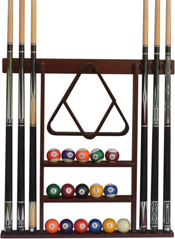 Flintar Wall Mount Cue Rack, Premium Quality Made in Taiwan, Billiards Pool Cue Stick holder, Real Solid Hardwood, Improved Direct Wall Mounting, Cue Rack Only, Mahogany Finish - Image 2