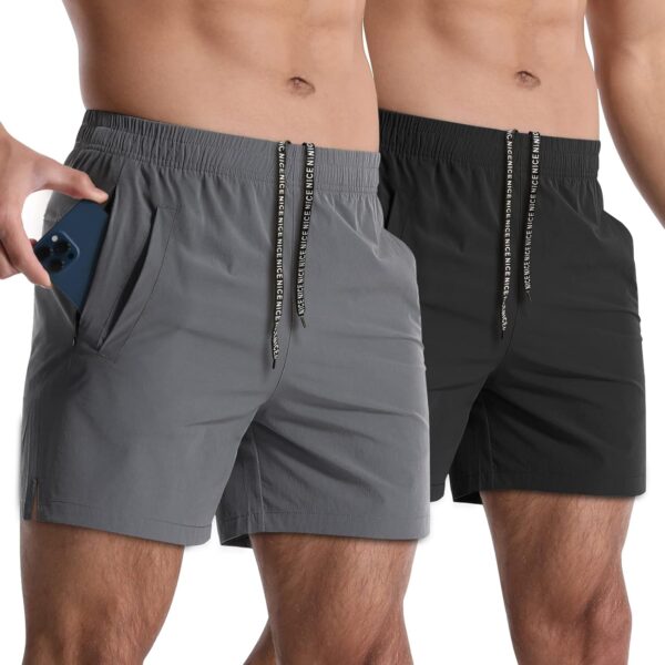 2 Pack Mens Athletic Shorts 5 Inch Quick Dry Gym Workout Shorts Men Lightweight Sports Running Shorts with Pockets - Image 2