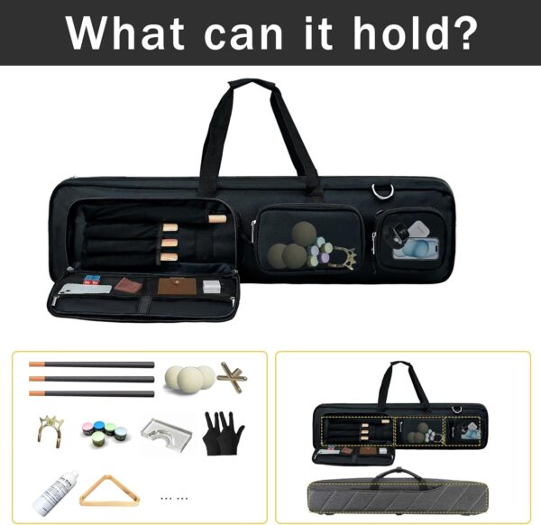 Pool Cue Case 5x5 ，Pool Stick Case with Large Capacity, Pool Cue Bag with Multi-Pocket Portability and Hidden Shoulder Strap, Billiard Stick Carrying Case Holds 5 Shafts and 5 Butts - Image 3