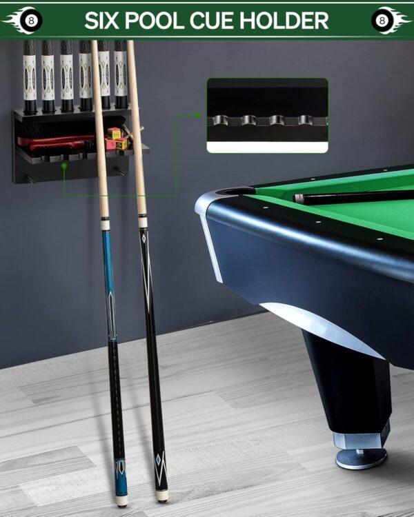 Wall Mount Pool Stick Holder - Billiards Pool Cue Rack Hardwood Pool Cue Set Holder for 6 Cues Sticks Storage Pool Table Accessories Equipment Organizer - Image 6