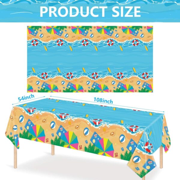 3Pcs Summer Beach Tablecloth Beach Birthday Party Table Cover Disposable Rectangle Plastic Waterproof Tablecloth for Birthday Pool Party Decor 54 x 108 inches - Image 3