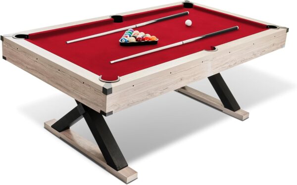 7 FT Billiard Tables, Pool Table with 2 Cue Sticks, Billiard Balls, Cues, Cleaning Brush, X-Legs, 84" L x 46.5" W x 32.7" H - Image 2