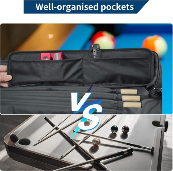 3×4 Pool Cue Case, Pool Stick Case Holds 3 Heads and 4 Shafts with Front Accessory Pocket and Adjustable Shoulder Strap, Holds Cues and Accessories, Comes with Gloves, Tip Tool, Chalk, Black - Image 5