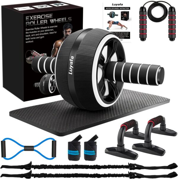 Ab Roller Wheel, 10-In-1 Ab Exercise Wheels Kit with Resistance Bands, Knee Mat, Jump Rope, Push-Up Bar - Home Gym Equipment for Men Women Core Strength & Abdominal Exercise - Image 2