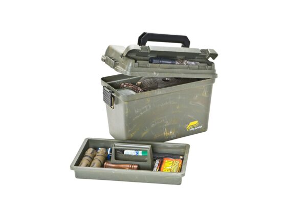 Plano Field Ammo Box, Camo, Lockable Ammunition Storage Box with Heavy-Duty Carry Handle, Large Plastic Ammo Storage With Tray, Water-Resistant Protection, Holds 6 Boxes of Ammo - Image 3