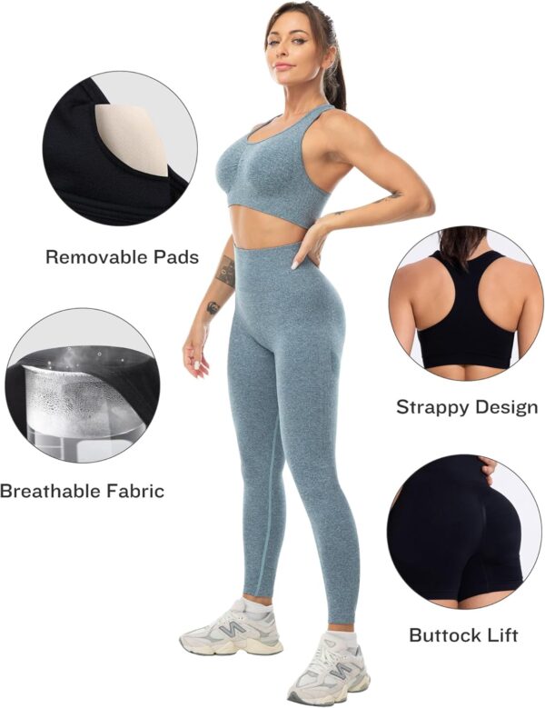 3 Piece Workout Sets for Women Butt Lifting Leggings with High Impact Sports Bra Gym Shorts - Image 3