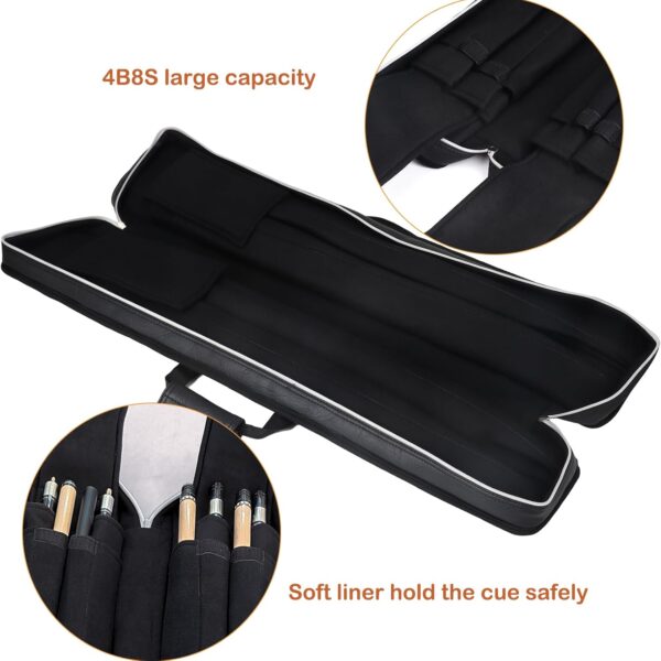 4x8 Pool Cue Case Billiard Stick Carrying Case Leatherette Soft Cue Bag Hold 4 Butt 8 Shaft Black - Image 4