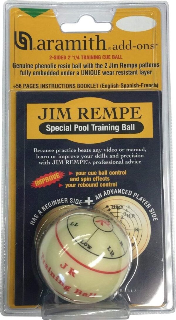 Aramith Jim Rempe Training Cue Ball 2-1/4" Regulation Size Billiard Pool Ball with Instruction Manual Learn to Play Better - Image 2