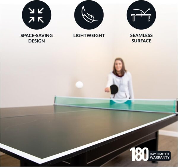 Hathaway 9 ft Quick Set Table Tennis Conversion Top – Regulation Sized, Foldable, Durable Engineered Surface, Protection Pads – Indoor Ping Pong Table Topper for Pool Table w/Net & Posts – Green - Image 6