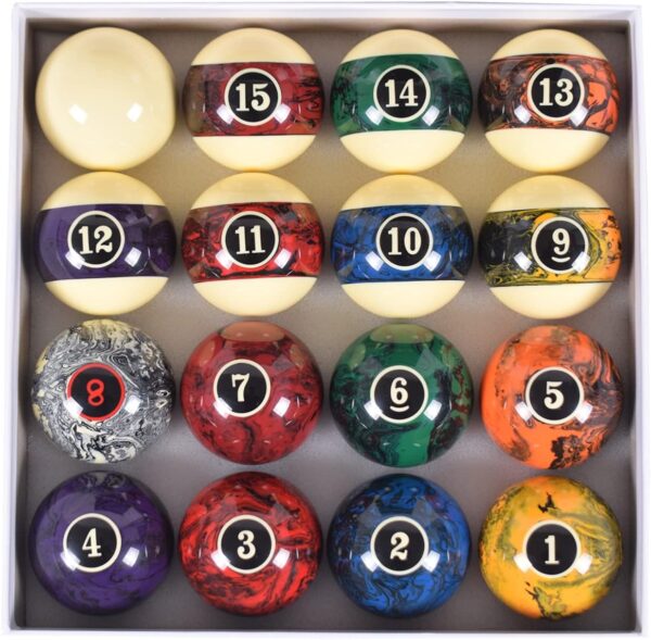 2-1/4”(57.15mm) Pool Ball Set, Pool Table Balls, Complete 16 Marble Billiard Ball Set - Image 2