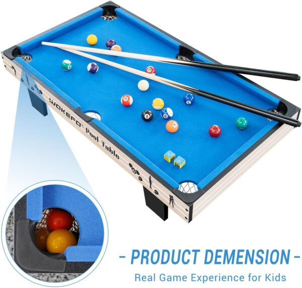 Mini Pool Table Top Games: 36-Inch Tabletop Billiards Table Set with 16 Pool Balls, 2 Cues, 1 Triangle Rack, 2 Chalks & 1 Table Brush, Portable Pool Games for Kids, Children,Dog,Cat,Pet, Family Game - Image 5