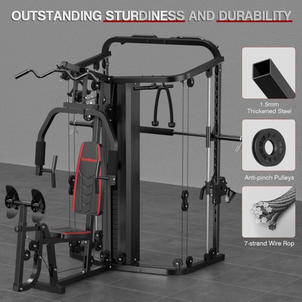 SunHome Multifunction Home Gym System Workout Station,Smith Machine with 138LB Weight Stack, Leg Press, LAT Station for Full Body Training - Image 3