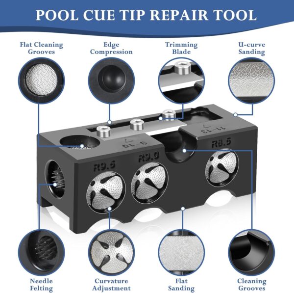 11-in-1 Billiards Pool Cue Tip Shaper, Pool Cue Accessories, Pool Cue Tips Replacement kit, Pool Cue Repair Kit Billiards Accessories for Replacement and Shaping Cue Tips - Image 3