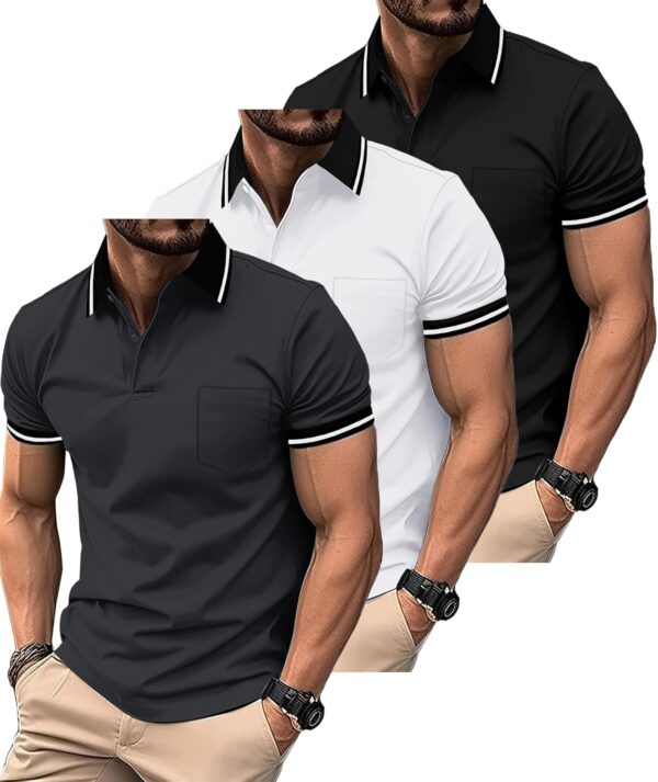 ZITY 3 Pack Men Polo Shirts Short Sleeve with Pocket Sport Wicking Shirts for Men Casual Athletic Collared T-Shirts - Image 2