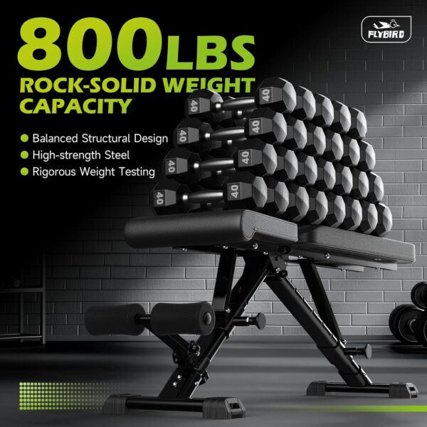 FLYBIRD Weight Bench, Adjustable Strength Training Bench for Full Body Workout with Fast Folding-New Version - Image 4