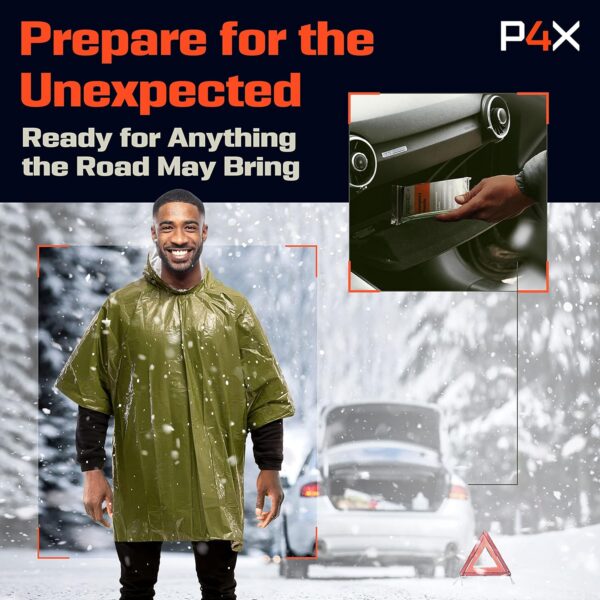 PREPARED4X Emergency Poncho with Mylar Blanket Liner – Heavy Duty, Waterproof, Wind-Resistant Green Rain Poncho for Outdoors, Camping, and Car Emergency Kits - Thermal Poncho - Image 6