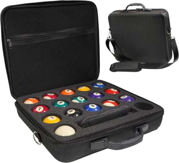 Complete Billiard Ball Set Balls and Case, Deluxe 2-1/4" Regulation Size Billiard Pool Balls, Complete 16 Professional Ball Set with Padded Billiard Pool Ball Travel Case Carrying Case Storage Box - Image 2