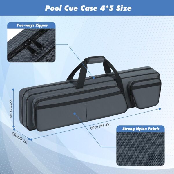 4x5 Pool Cue Bag, Portable Pool Stick Bag with Multi-Pocket for 4 Butts and 5 Shafts, Billiard Pool Cue Carrying Bag with Shoulder Straps and Handle, Soft Pool Stick Bag with Accessories Pocket - Image 6