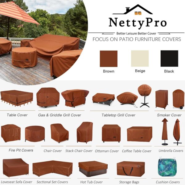 NettyPro Patio Table Cover Rectangular 105 x 75 Inch, 600D Heavy Duty Waterproof Outdoor Furniture Covers for Dining Table and Chair Rectangular, Brown - Image 8