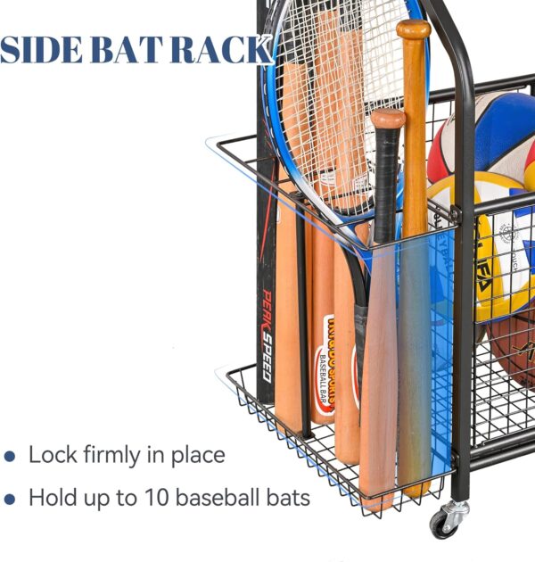 Mythinglogic Sports Equipment Garage Organizer,Garage Ball Storage for Sports Gear and Toys, Rolling Ball Cart with Wheels for Indoor/Outdoor Use - Image 6