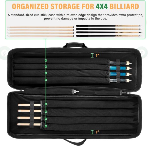 4x4 Pool Cue Case, Soft Padded Pool Stick Case with Adjustable Shoulder Straps, Includes 2 Large Accessories Pockets - Image 3