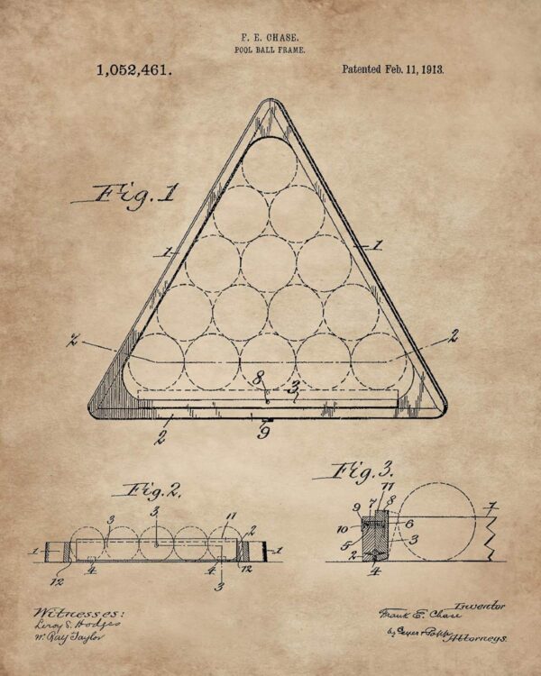 ArtCantHurtU Billiards Accessories Pool Game Room Wall Decor Billiard Table Equipment Pool Balls Billiard Set Chalk Atlas Que Poster Sign Patent Prints 8"x10" (Set of 6) - Image 6