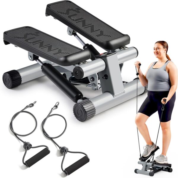 Sunny Health & Fitness Mini Steppers for Exercise at Home, Stair Step Workout Machine with Optional Resistance Bands, Full Body Cardio Equipment, Optional Free SunnyFit App Connection Smart Stepper - Image 2