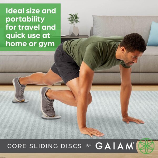 Gaiam Core Sliding Discs - Dual Sided Workout Sliders for Carpet & Hardwood Floor - Home Ab Pads Exercise Equipment Fitness Sliders for Women and Men, Grey/Black - Image 4