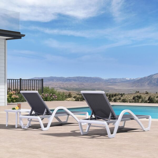 PURPLE LEAF Patio Chaise Lounge Chair Set of 3 Outside Aluminum Plastic Stackable Tanning Chairs with Armrests and Side Table for Pool Sunbathing Beach Deck Outdoor Lounger, Gray - Image 4