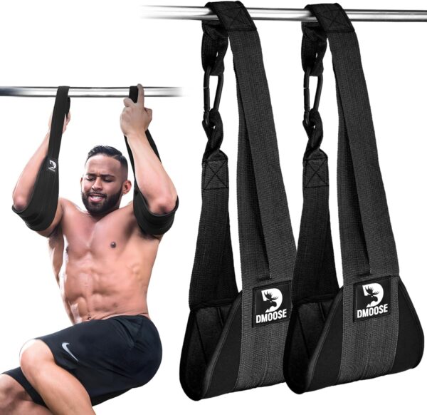 DMoose Fitness Hanging Ab Straps for Pull Up Bar & Core Strength Training - Thick Padded Arm Strap for Ab Swing with 2 Rust-Resistant Carabiners - Pull Up Straps for Abs Workout at Home and Gym (Pair) - Image 2