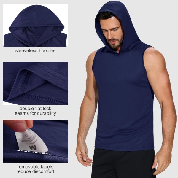 3 Pack Men's Sleeveless Workout Hoodies Dry Fit Quick Dry T Shirts with Hoods Running Gym Muscle Hooded Tank Top - Image 5