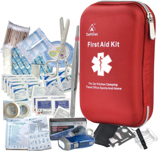 deftget 163 Pieces First Aid Kit Waterproof IFAK Molle System Portable Essential Injuries Medical Emergency Equipment Survival Kits for Car Kitchen Camping Travel Office Sports Home Ligth Red - Image 2