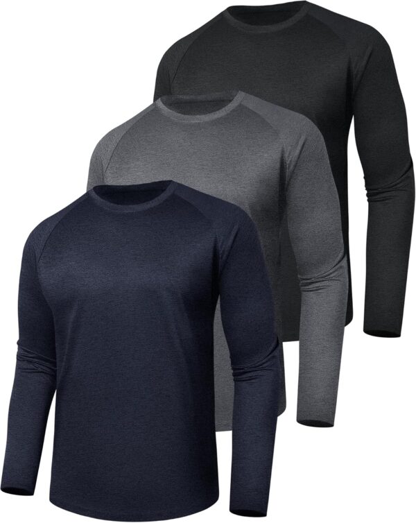 3 Pack Long Sleeve Shirts for Men - Dry Fit Moisture Wicking UV Sun Protection T-Shirts for Fishing Workout Athletic - Image 2