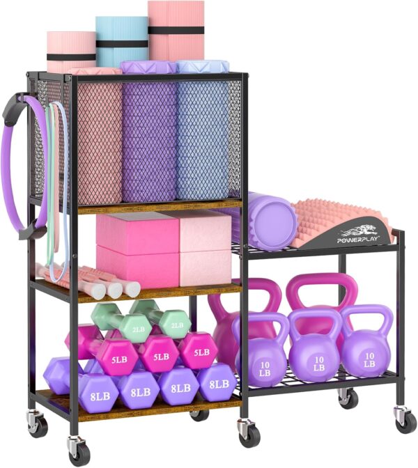 5 Tier Dumbbell Rack, Yoga Mat Storage Rack, Home Gym Storage Rack, Workout Equipment Storage Organizer, Weight Storage Holder Rack with Hooks and Wheels - Image 8