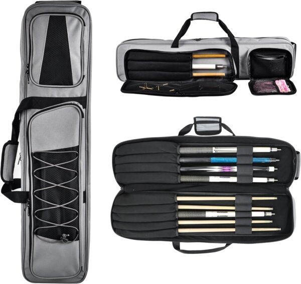 Pool Cue Case 4x5, Lightweight Pool Stick Holder Bag with Multi Pockets and Shoulder Strap, Soft Padded Billiard Stick Carrying Case Holds 4 Butts and 5 Shafts - Image 2