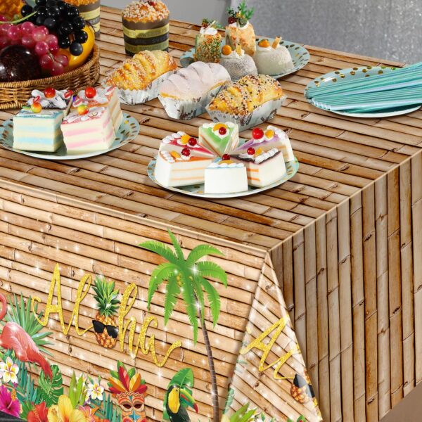 6Pcs Hawaiian Luau Tablecloth Tiki Party Tablecloths Tropical Table Cloth Plastic Disposable Rectangle Table Covers for Tiki Bar Tropical Summer Beach Pool Birthday Party Decorations ,108x 54 Inch - Image 6