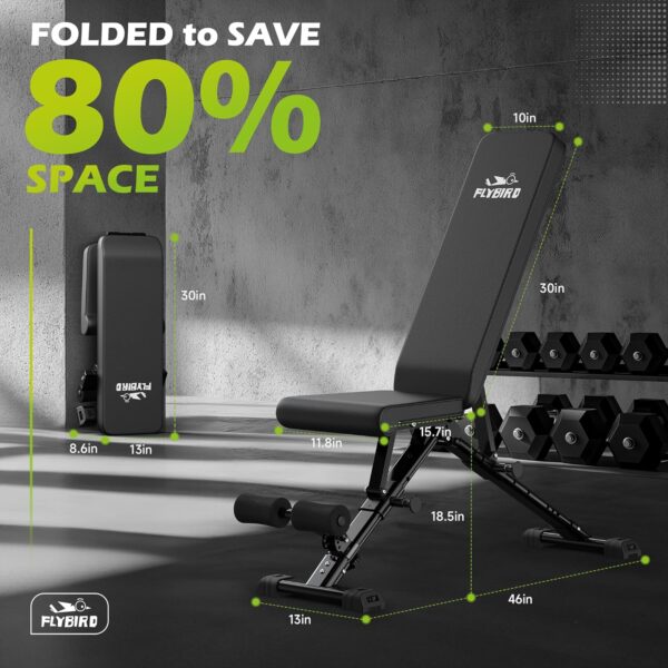 FLYBIRD Weight Bench, Adjustable Strength Training Bench for Full Body Workout with Fast Folding-New Version - Image 8